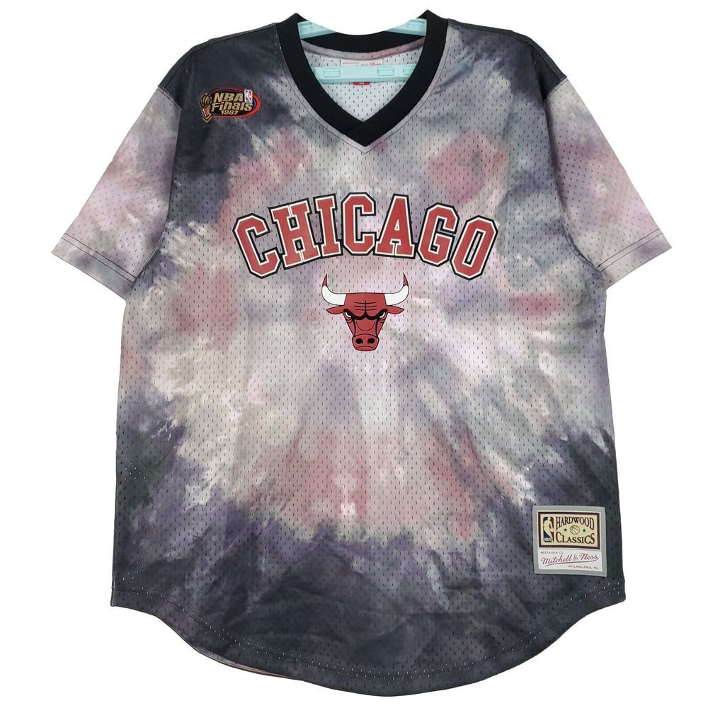Chicago Bulls Mitchell & Ness NBA L Large Jersey Shirt Purple Black Tie Dye New